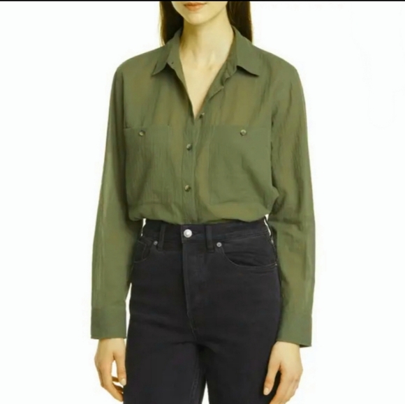 Club Monaco Marnee button down olive cotton - Picture 3 of 9